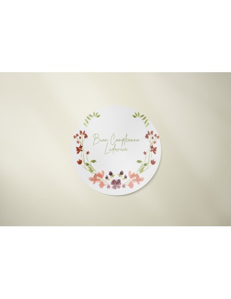 adesivo floreale rotondo per compleanno