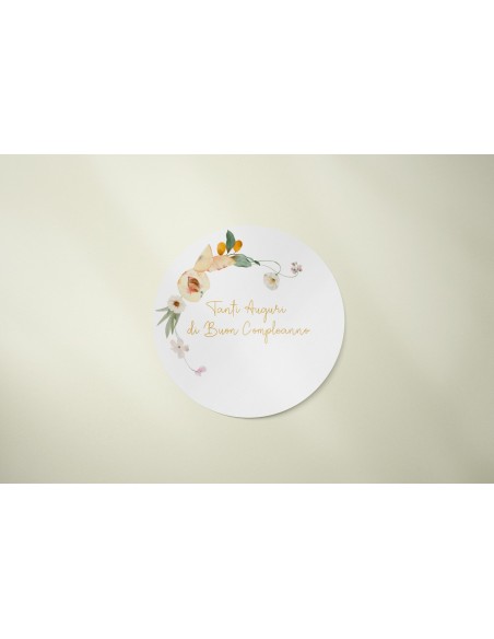 sticker floreale rotondo per compleanno