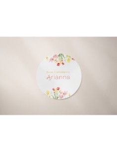 adesivo floreale rotondo con tulipani colorati