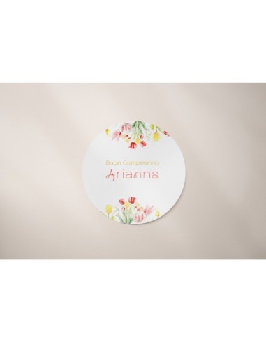 adesivo floreale rotondo con tulipani colorati