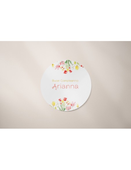 adesivo floreale rotondo con tulipani colorati