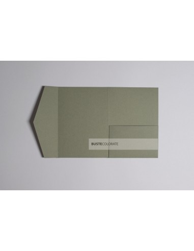 Partecipazione pocketfold con tasca laterale 125x175 mm colore Kraft Verde-Gris
